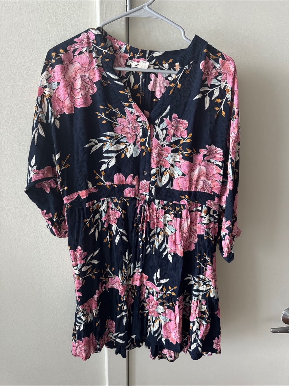 Billabong Black Midi Dress with Pink Floral Print